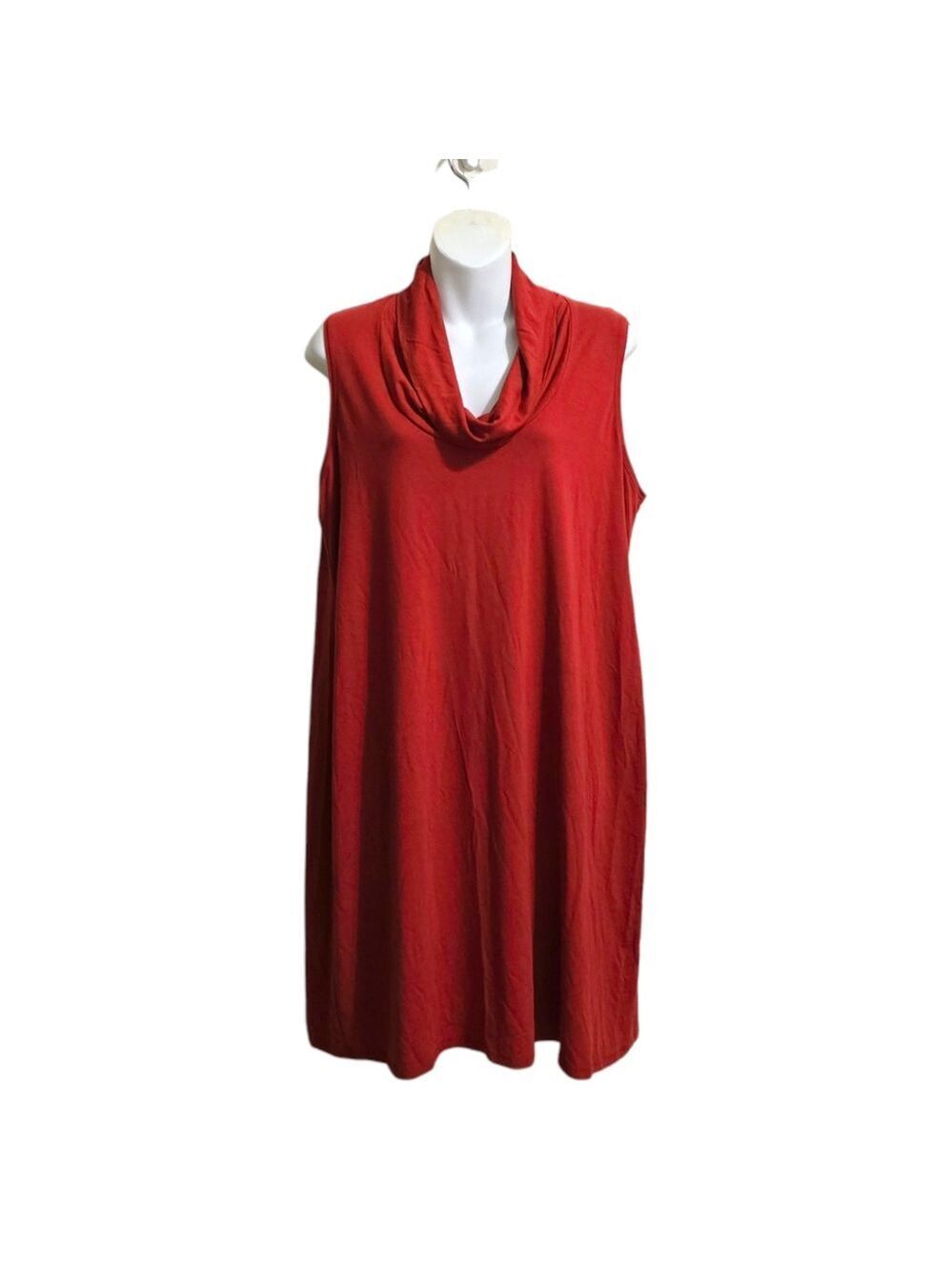 Eileen Fisher Sleeveless Cowl Neck Shift Mini Dress In Burnt Orange Sz L